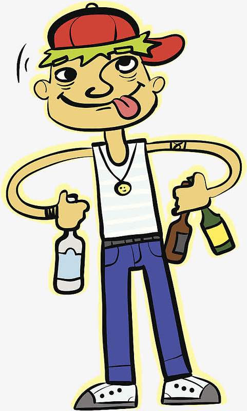 卡通人物插图喝醉酒的男孩