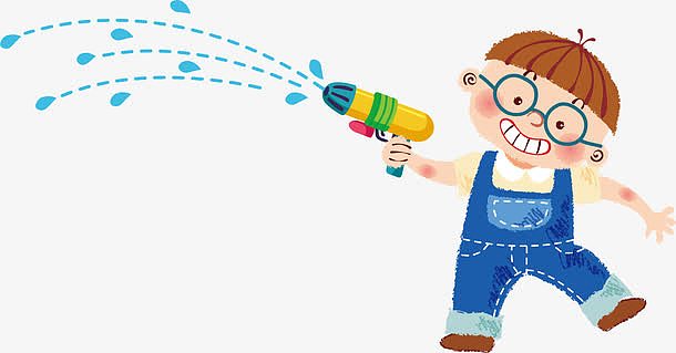 矢量卡通打水枪的男孩