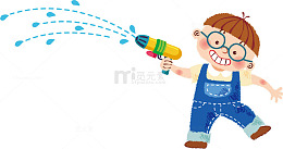 矢量卡通打水枪的男孩