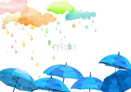 水彩手绘下雨天