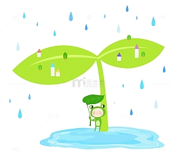 树叶下躲雨的小青蛙