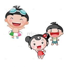 卡通人物游泳喝彩的人