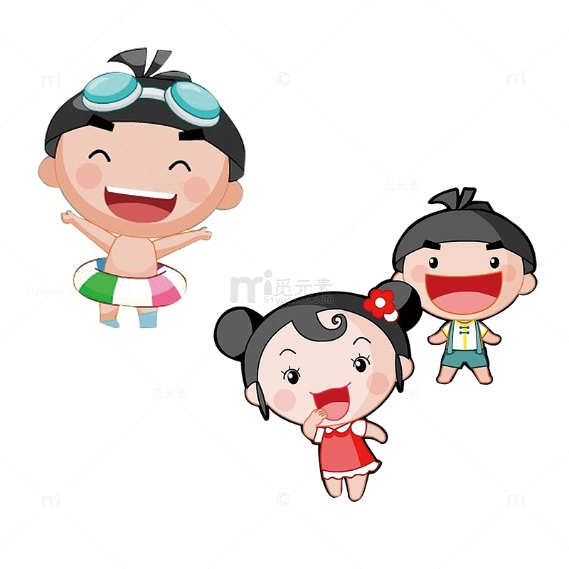 卡通人物游泳喝彩的人