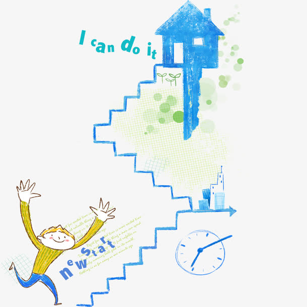 简约手绘艺术风上楼梯的人