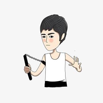 搞笑双节棍aijpg创意卡通李小龙宣传海报png握拳的李小龙卡通漫画造型