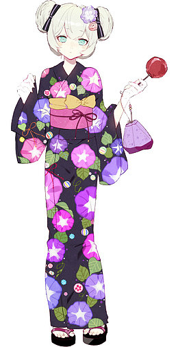 拿着糖果的穿着和服的女孩