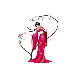 樱花下穿着和服的女子