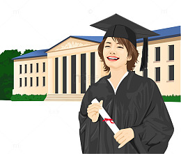 手绘穿学士服的短发美女矢量
