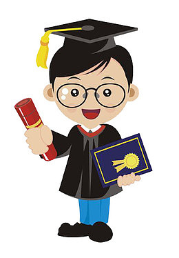 卡通穿学士服毕业的大学生