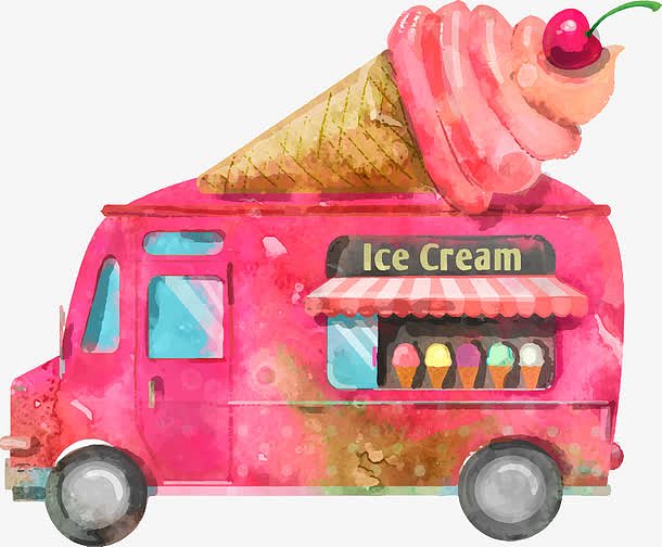 矢量手绘水彩甜品车