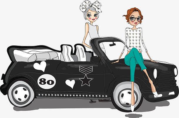 矢量手绘香车美女