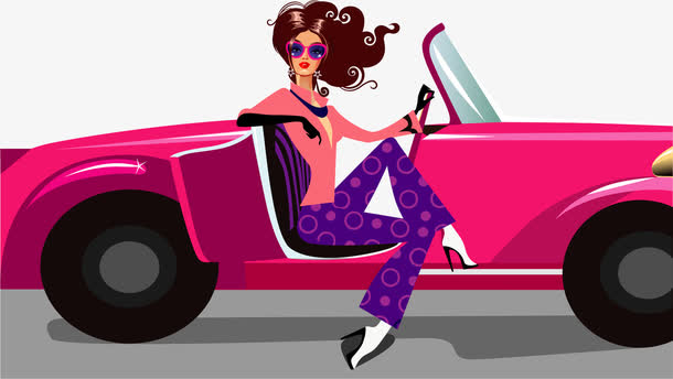 矢量手绘香车美女