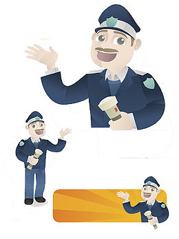 手拿手电筒正在巡查的警察