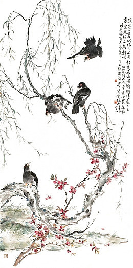 垂柳花鸟图