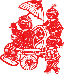 剪纸插图老人与孩子