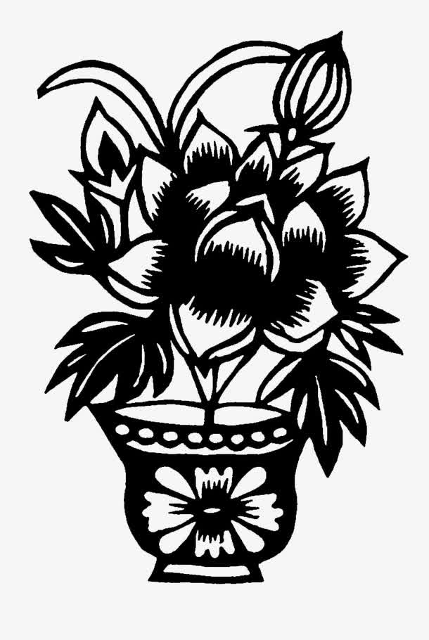 盆栽剪纸素材免费下载_觅元素