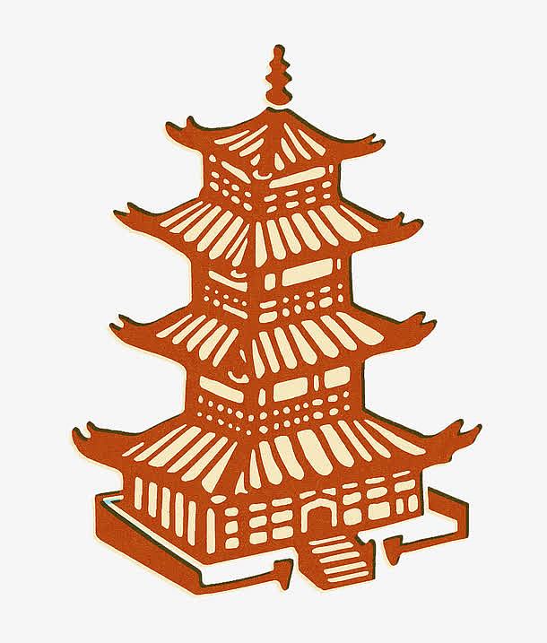 剪纸风格中国风寺庙