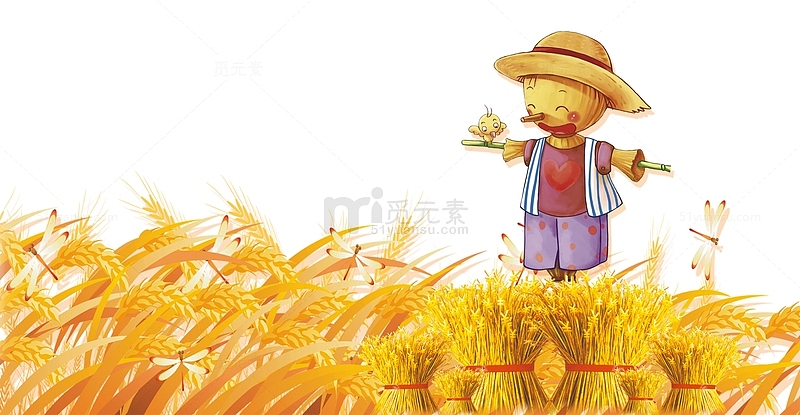 卡通丰收麦穗稻草人