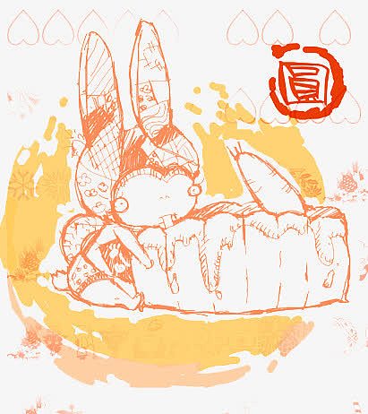 手绘兔子和月饼