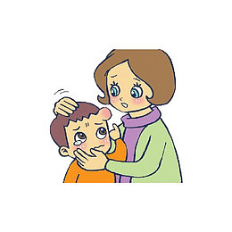 妈妈安慰头痛的小孩