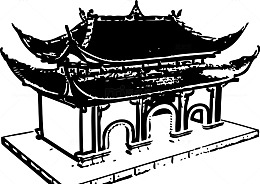 手绘寺庙房屋建筑图