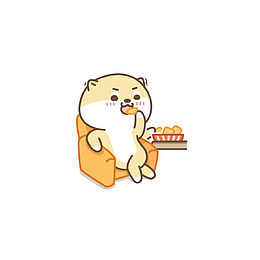 卡通狗狗坐沙发上吃薯片