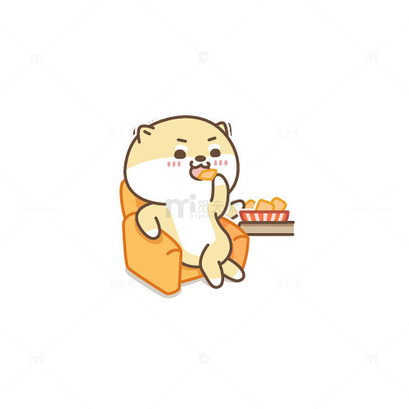 卡通狗狗坐沙发上吃薯片