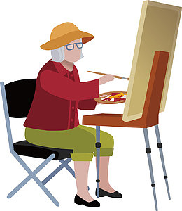 野外写生的老太太