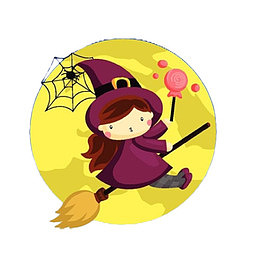 卡通骑着魔法扫帚的小女巫