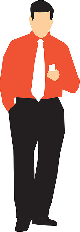 看手机的红衣男子