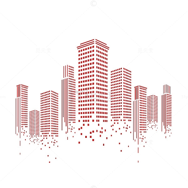城市 高楼 扁平化 线条 红色