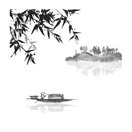 江上的小舟水墨画矢量素材