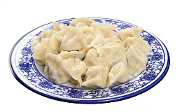 青花瓷盘子米皮儿饺子