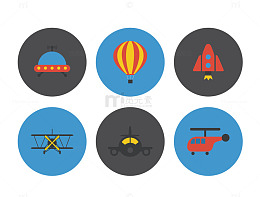 矢量卡通扁平飞行器圆形图标