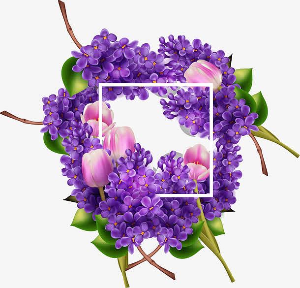 紫色花卉边框装饰矢量图