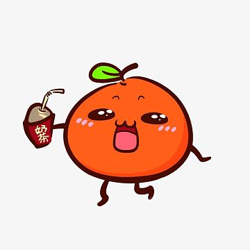 可爱的卡通香橙喝奶茶