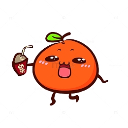 可爱的卡通香橙喝奶茶