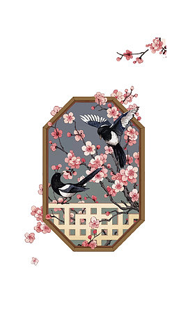 矢量桃花和鸟