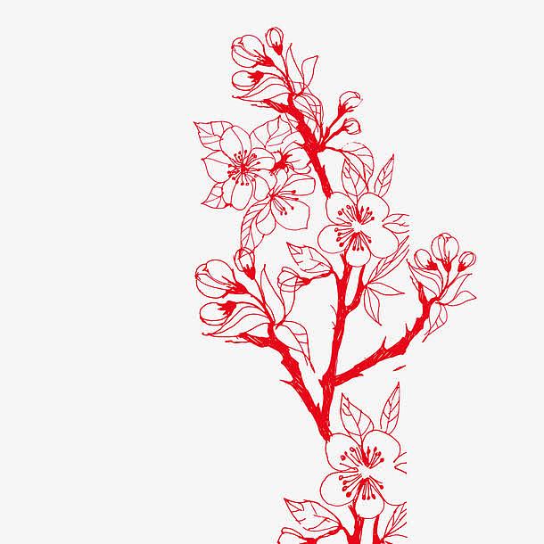 红色手绘矢量桃花装饰