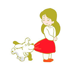 被小狗咬住裙角的小女孩