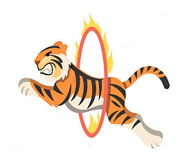 卡通虎奋力跳火圈