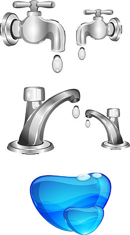 水龙头等液态水主题矢量素材