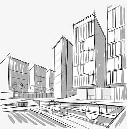 城市高层楼房简笔画