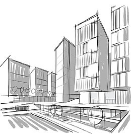 城市高层楼房简笔画