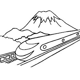 富士山附近行驶的高铁手绘