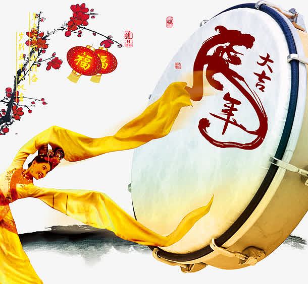 中国风舞者喜迎春节背景