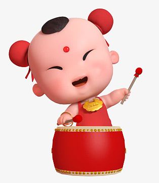 招财童子三维 春节敲鼓