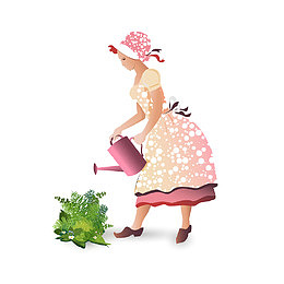 浇花的女人矢量图