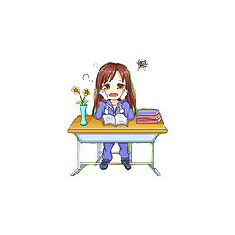 小女孩苦恼写作业