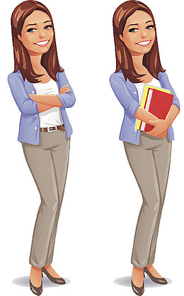 卡通人物插图双手抱胸的长发女孩